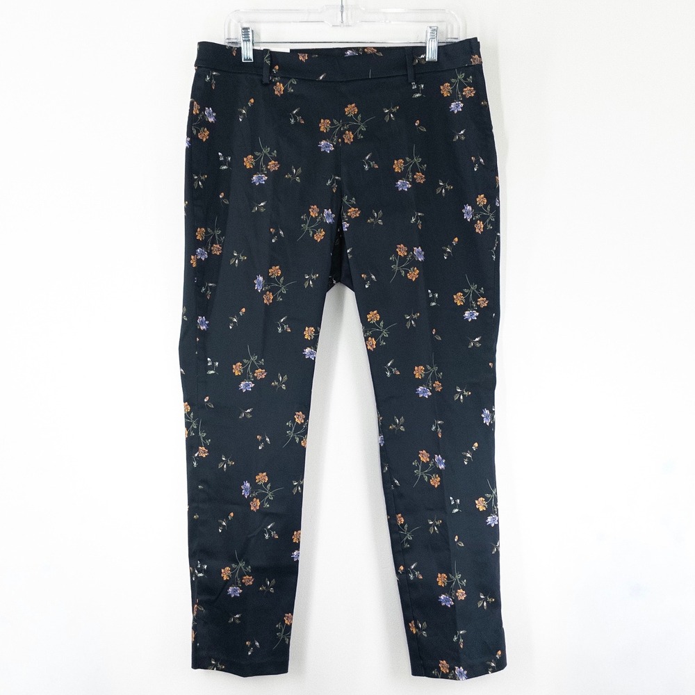 H&M Women's Size 14 Navy Floral Ankle Length Slacks Regular Waist Super Stretch
